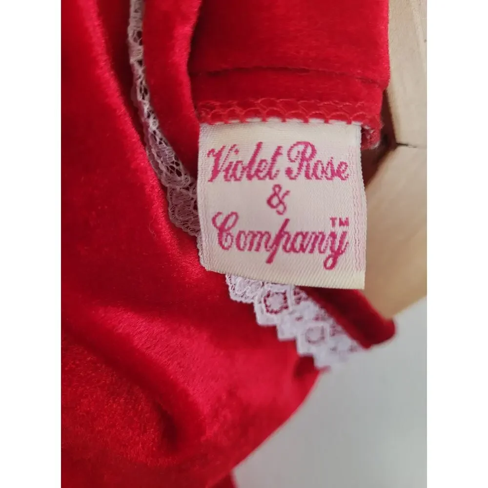 VTG 80s Violet Rose Red Velvet Lace Baby Christmas Romper Jumpsuit - Picture 4 of 5